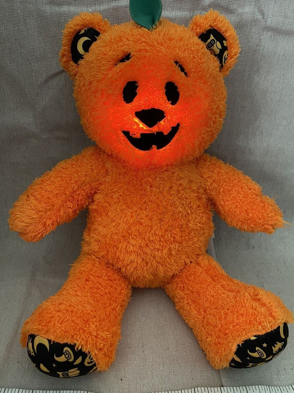 Build a Bear Halloween Glow Pumpkin Jack o Lantern Light Up Orange Plush 19”